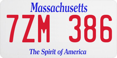 MA license plate 7ZM386