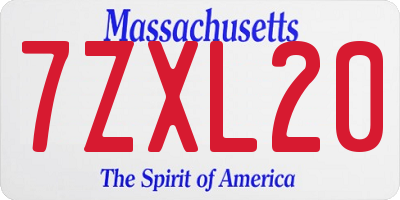 MA license plate 7ZXL20