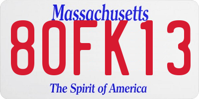 MA license plate 80FK13