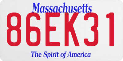 MA license plate 86EK31