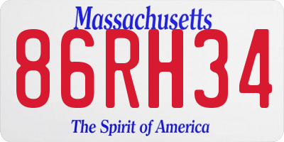 MA license plate 86RH34