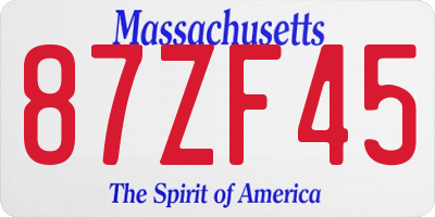 MA license plate 87ZF45