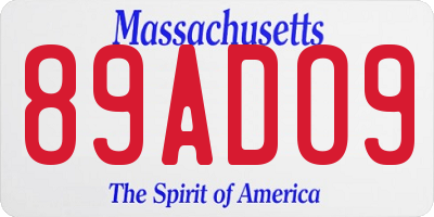 MA license plate 89ADO9