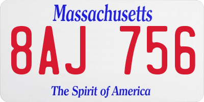 MA license plate 8AJ756