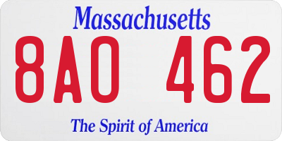 MA license plate 8AO462