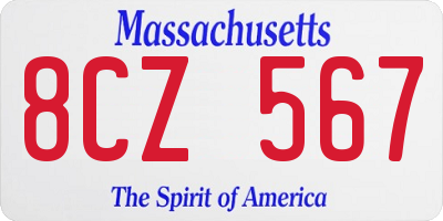 MA license plate 8CZ567