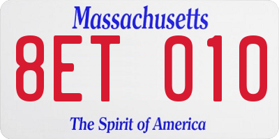 MA license plate 8ET010
