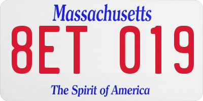 MA license plate 8ET019