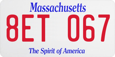 MA license plate 8ET067