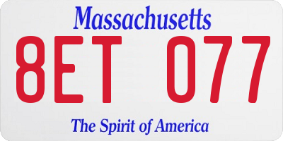 MA license plate 8ET077
