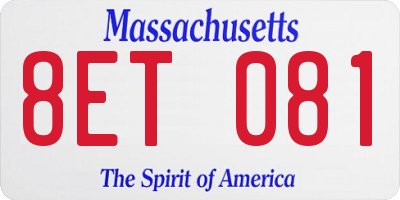 MA license plate 8ET081
