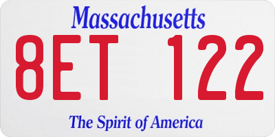 MA license plate 8ET122