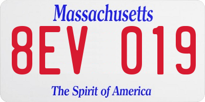MA license plate 8EV019