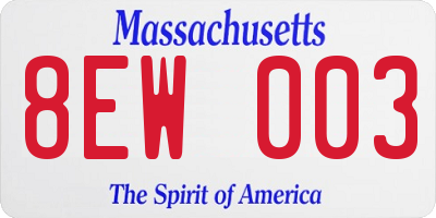 MA license plate 8EW003