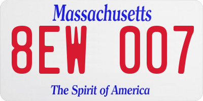MA license plate 8EW007