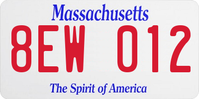 MA license plate 8EW012