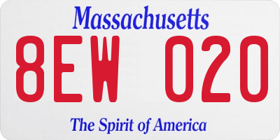 MA license plate 8EW020