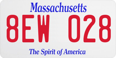 MA license plate 8EW028