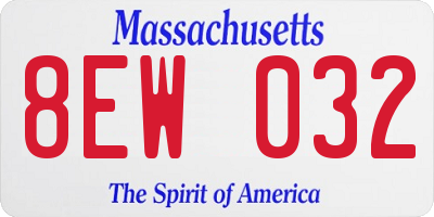 MA license plate 8EW032