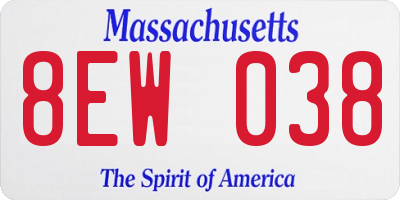 MA license plate 8EW038