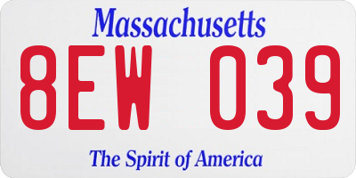 MA license plate 8EW039