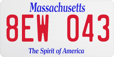 MA license plate 8EW043
