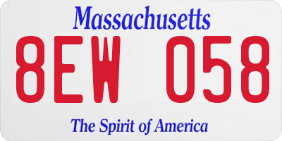 MA license plate 8EW058