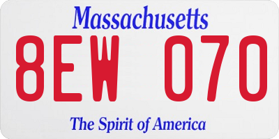 MA license plate 8EW070