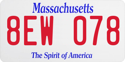 MA license plate 8EW078