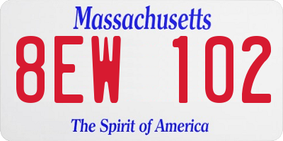 MA license plate 8EW102