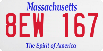 MA license plate 8EW167