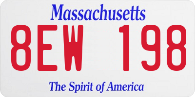 MA license plate 8EW198