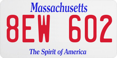 MA license plate 8EW602