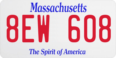 MA license plate 8EW608