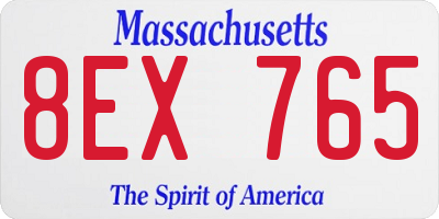MA license plate 8EX765
