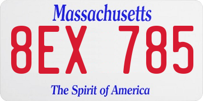 MA license plate 8EX785