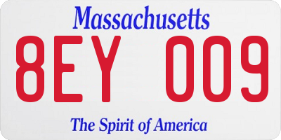 MA license plate 8EY009