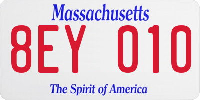 MA license plate 8EY010