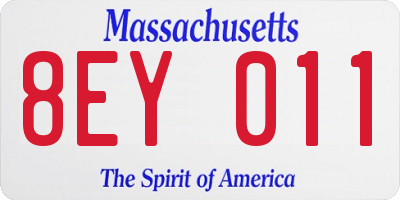 MA license plate 8EY011