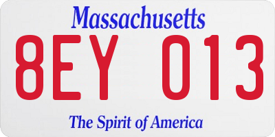 MA license plate 8EY013