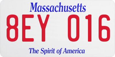 MA license plate 8EY016