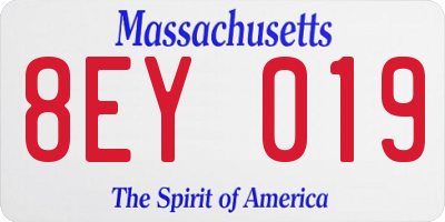 MA license plate 8EY019