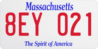 MA license plate 8EY021