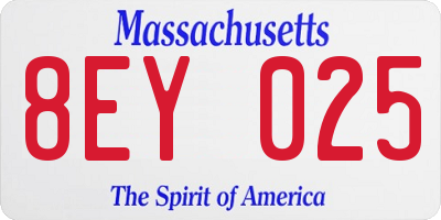 MA license plate 8EY025
