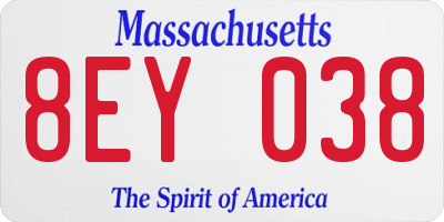 MA license plate 8EY038