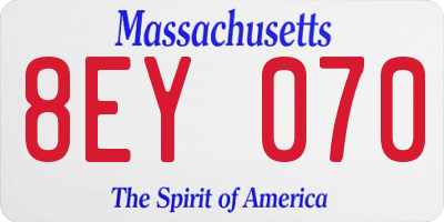 MA license plate 8EY070