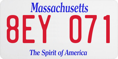 MA license plate 8EY071