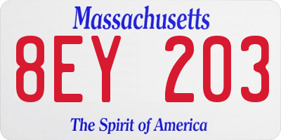 MA license plate 8EY203