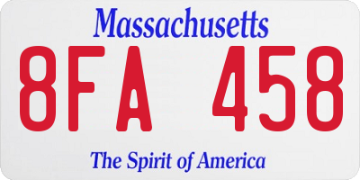 MA license plate 8FA458