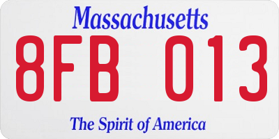 MA license plate 8FB013